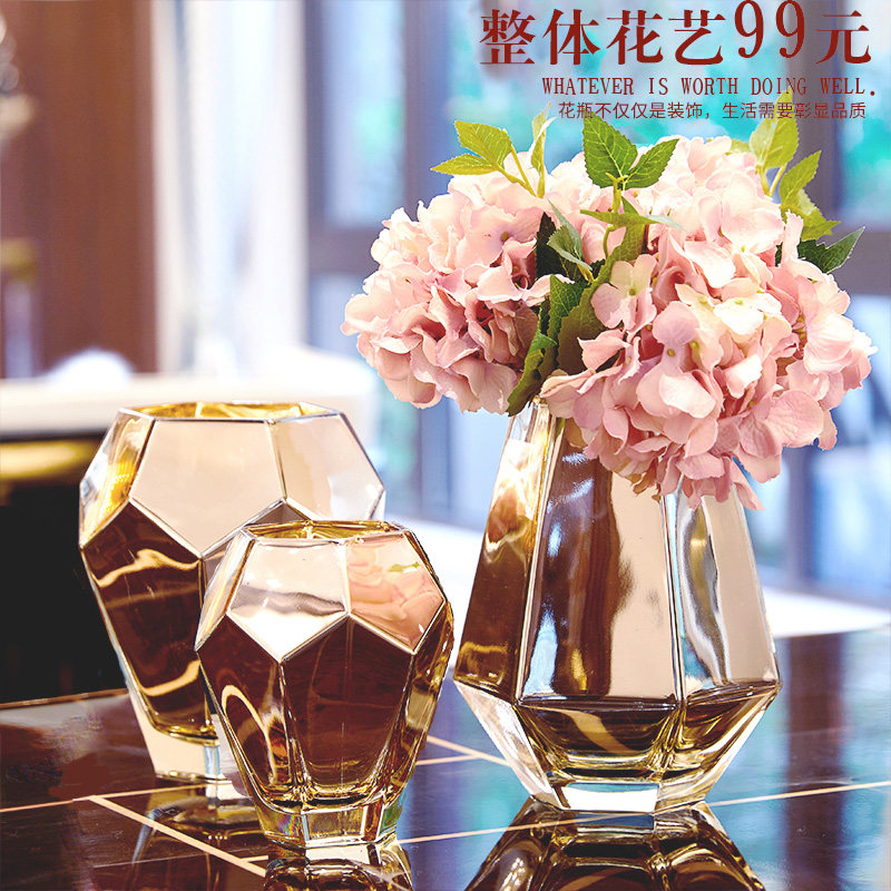 欧式金色玻璃花瓶摆件客厅餐桌电视柜北欧小清新插花家居软装饰品