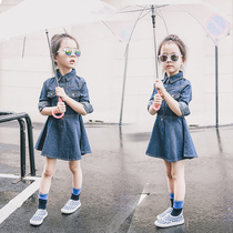 Childrens Clothing Girls long sleeve denim dress 2021 spring and autumn new childrens girls slim denim princess dress