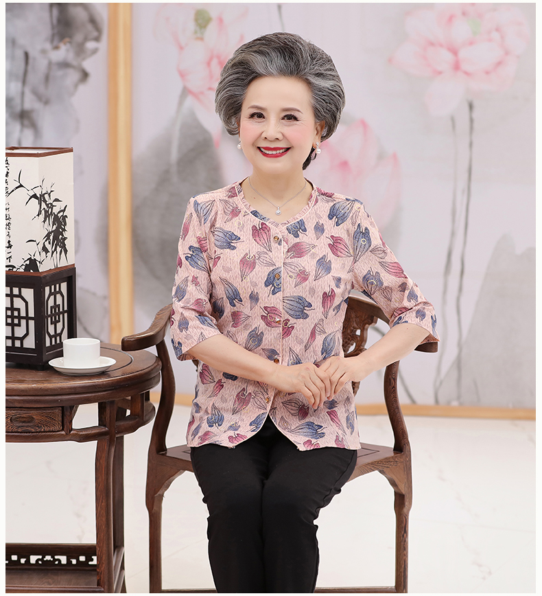 Phụ nữ trung niên mùa xuân đầm mẹ hai mảnh trong tay áo quần áo bà già 60-70 tuổi bà mùa hè tay ngắn - Quần áo của mẹ áo khoác tuổi trung niên