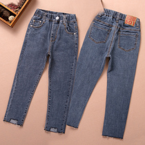 Girls jeans 2021 spring new children female Korean version of elastic pants girls foreign style spring pants tide spring and autumn