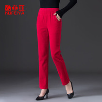 Corduroy mother stripens autumn and winter New High waist casual pants womens trousers loose straight pants plus velvet pants