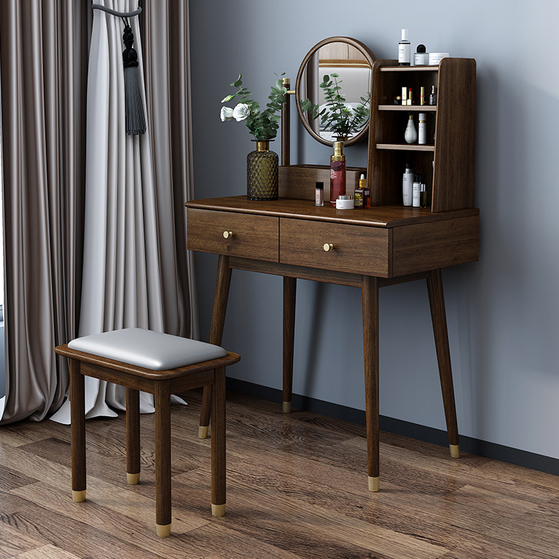 Nordic solid wood dresser bedroom modern minimalist make-up table tennis red ins storage cabinet integrated small family makeup desk-Taobao
