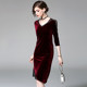 2020 fall new ladies temperament fashion western style dress gold velvet slim bottoming dress spring and autumn V-neck