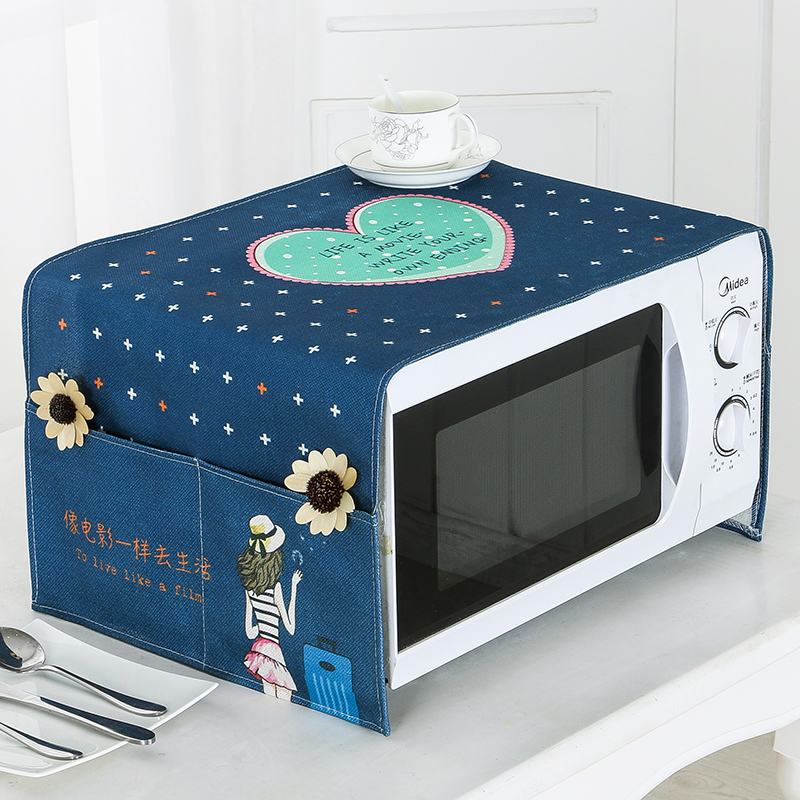 Universal Midea Galanz microwave oven cover pastoral cover oven cover kitchen Nordic blue black household dust cover