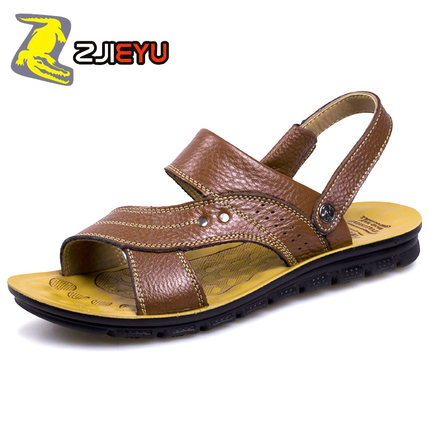 中大鳄鱼2017新款夏季男士凉鞋头层牛皮真皮沙滩鞋防滑中老年凉拖