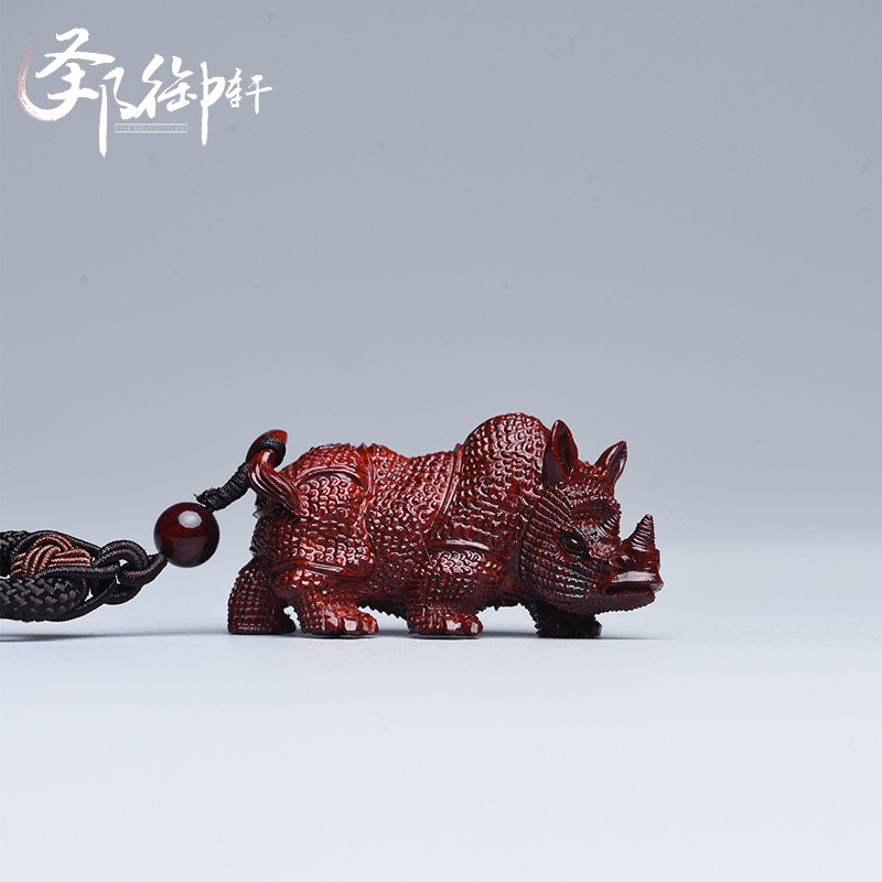 Small Leaf Purple Sandalwood Creative Wood Carving African Rhinoceros Handlebar Piece Wood Purple Sandalwood Tea Spotting Piece Handicraft Car Pendant