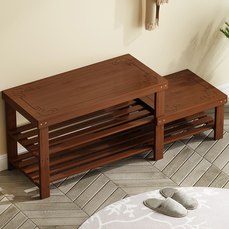 Home Entrance Changing Shoes stool containing cabinet door Sitting Style Nam Bamboo Shoe Rack Wearing Shoes Stool Simple Solid Wood Strip Stools