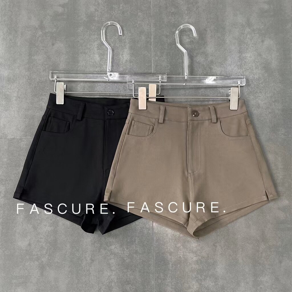 Autumn and winter khaki shorts women's high waist thin elastic hot pants slit slim fit western shorts black package hips show long legs