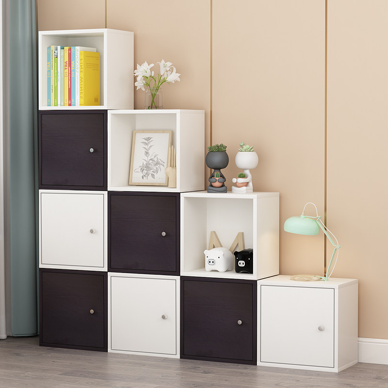 Free combination plaid cabinet minimalist modern bookcase bookcase children's containing cabinet floor small bookcase with door