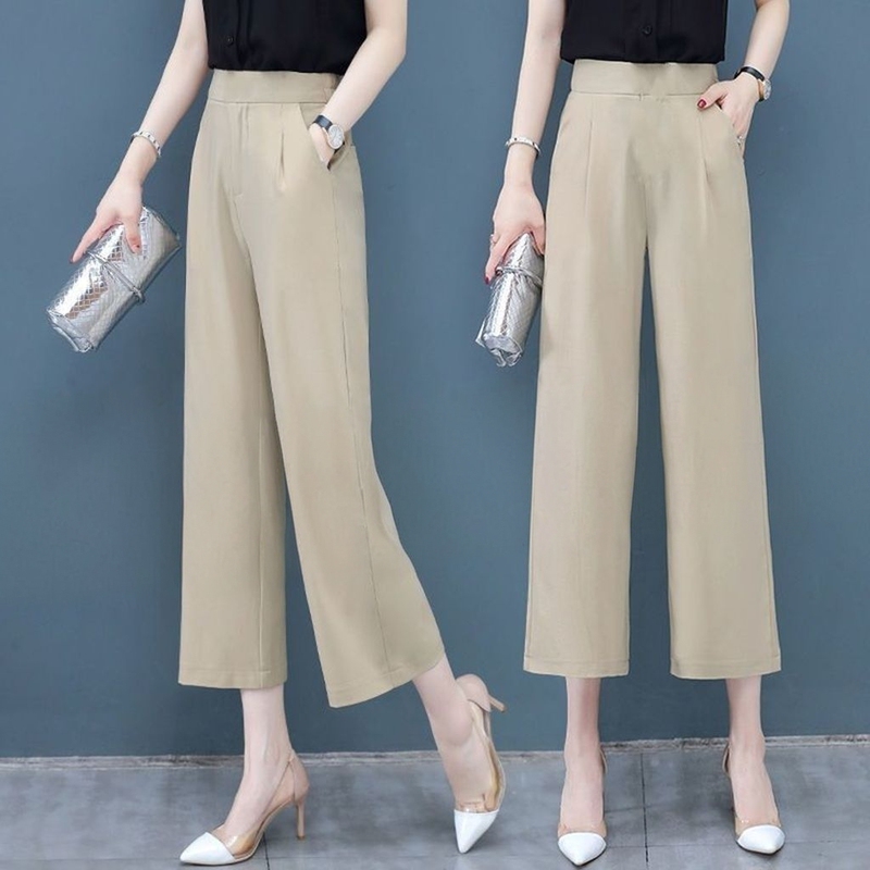 Wide-Leg Pants for Women, Drapey Summer Chiffon New Style Cropped Pants, Petite Thin High-Waisted Straight-Leg Nine-Point Ice Silk Pants Wide-Leg Pants for Women, Drapey Summer Chiffon New Style Cropped Pants, Petite Thin High-Waisted Straight-Leg Nine-Point Ice Silk Pants