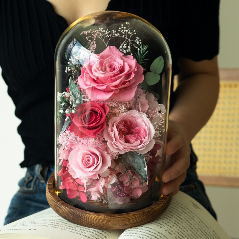 Preserved Flower Finished Product, Real Rose with Light, High-End Feel, Creative Birthday Gift for Girlfriend, Creative Christmas Gift