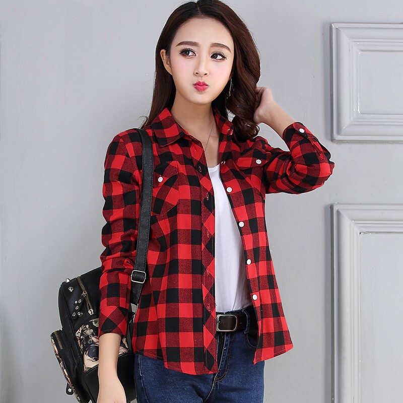 2026 Spring and Autumn New Plaid Shirt Women's Cotton Casual Long Sleeve Slim Fit Petite Shirt for Outerwear Sun Protection