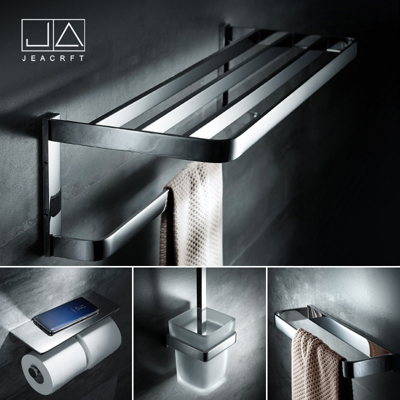 Solid Copper Silver Towel Rack Double Bath Towel Rack Towel Rack Bathroom Shelf Powder Room Hardware Hanging Set