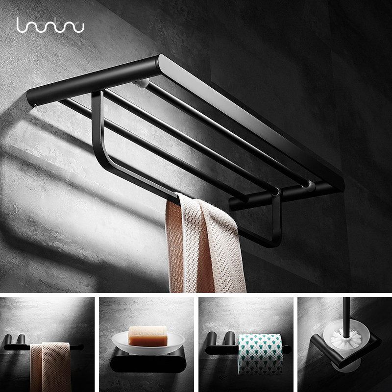 Nordic Makeup Room Shelving Bathroom Hair Towel Rack Bath Towel Rack 304 Stainless Steel Baking Varnish Black Pendant Suit