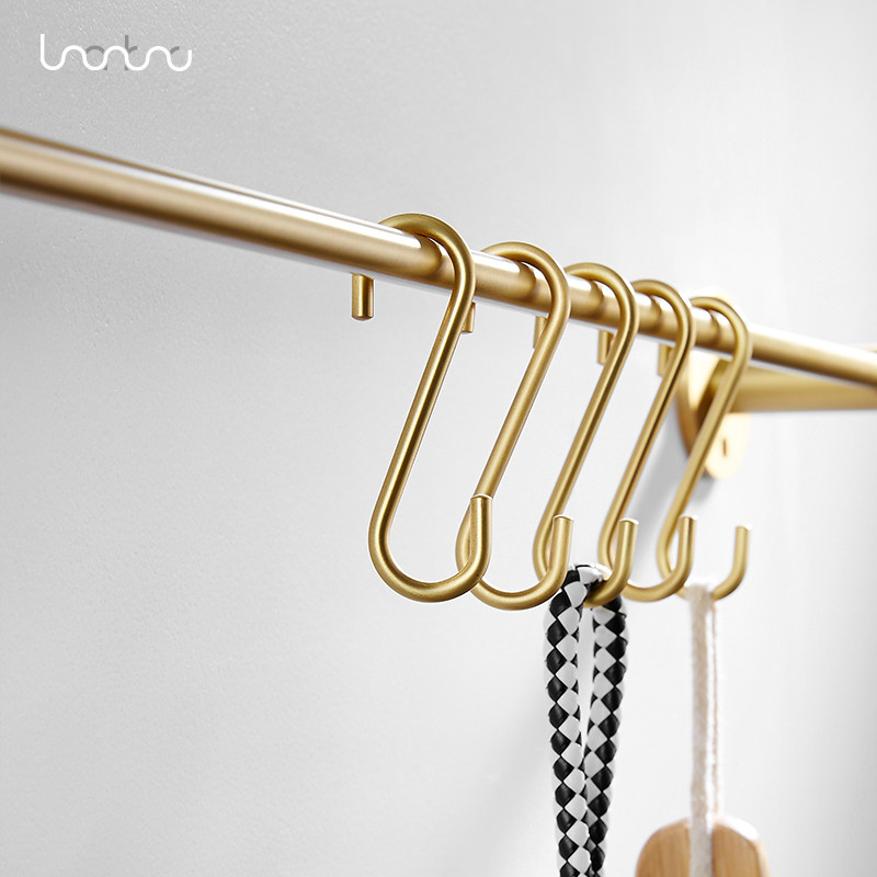 Nordic Brass Wire Drawing Kitchen Hook Living-room Brass Hanging Towel Rod Clothes Hook Solid S Hook