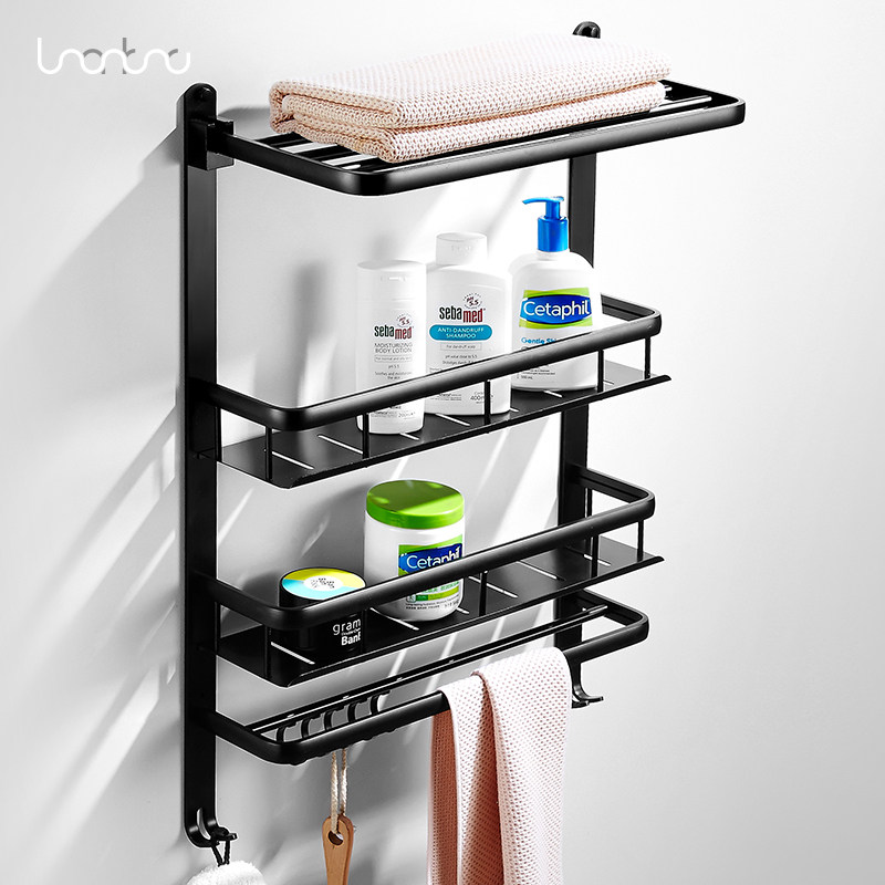 Nordic Black Space Aluminum Towel Rack Fold Multifunction Shelve Bathroom Bathroom Pendants Multilayer Bath Towels