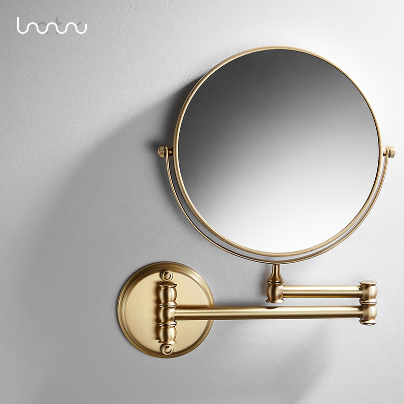 Nordic bathroom mirror brass round mirror wall hanging free perforated toilet gold beauty mirror entry decorative magnifying glass