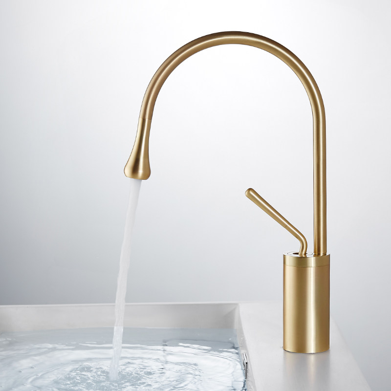 Nordic copper brushed gold creative rotating water droplets Washbasin basin basin Hot and cold faucet Washbasin basin faucet