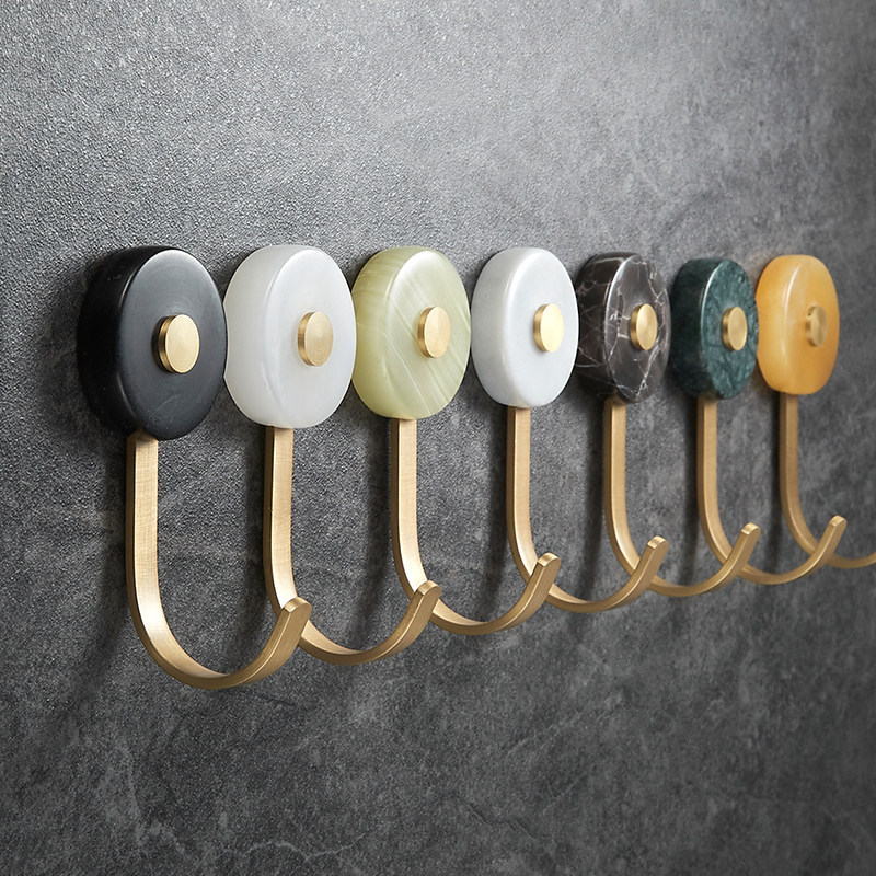 Brass free of punch gold marble hanging clothes hook Hook Clothes Hook wall-mounted Wire Drawing Gold Jade Clothing Cap Hook