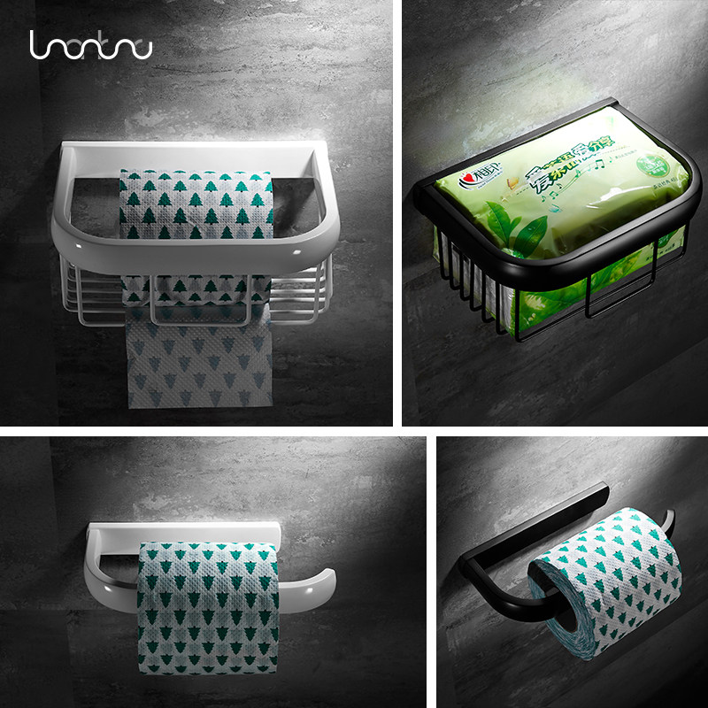 Nordic all-copper paper towel rack toilet paper rack makeup room mobile phone shelve black white toilet paper rack paper towel box free of punch