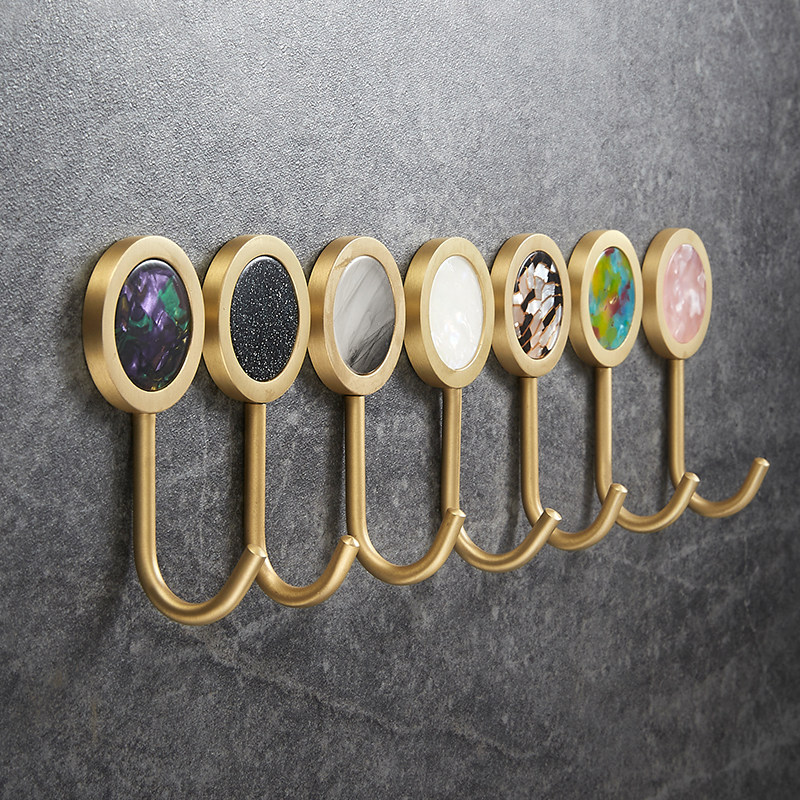 Light luxury brass hook porch door back coat hook free punch cowhide wall strong viscose key shell coat hook