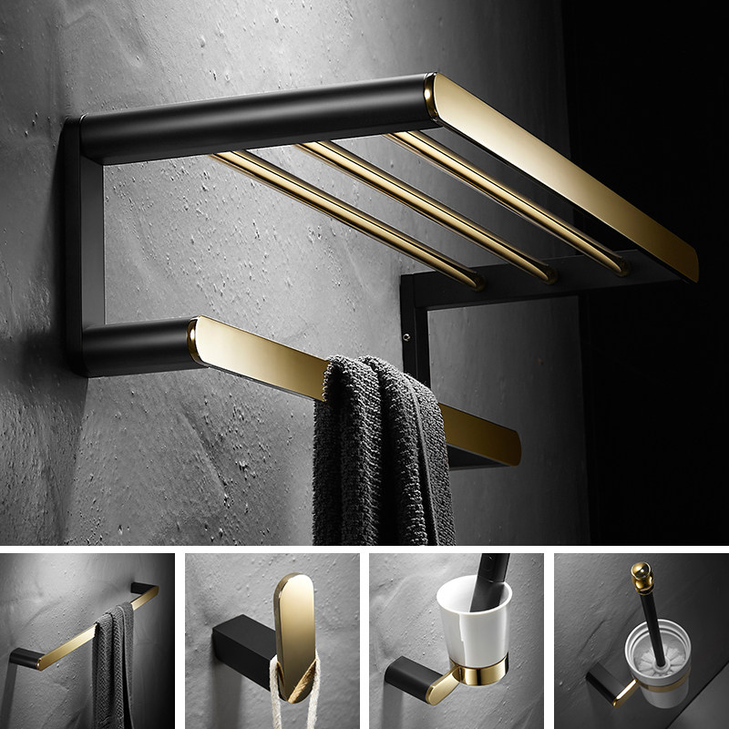 Brass Black Gold Solid Thickened Towel Bath Towels Rack Bathroom Light Lavish Pendants Makeup Room Toilet Brush Suit