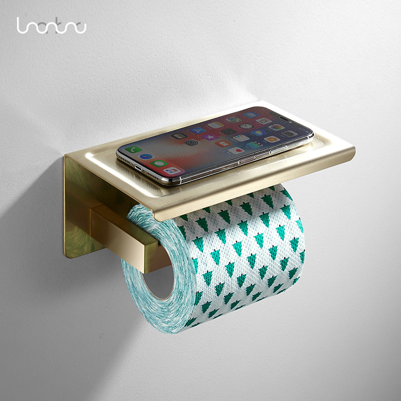 Nordic Wire Drawing Gold Brass Paper Towel Rack Makeup Room 304 Stainless Steel Drum Toilet Paper Toilet Paper Holder Bathroom Rack Bathroom