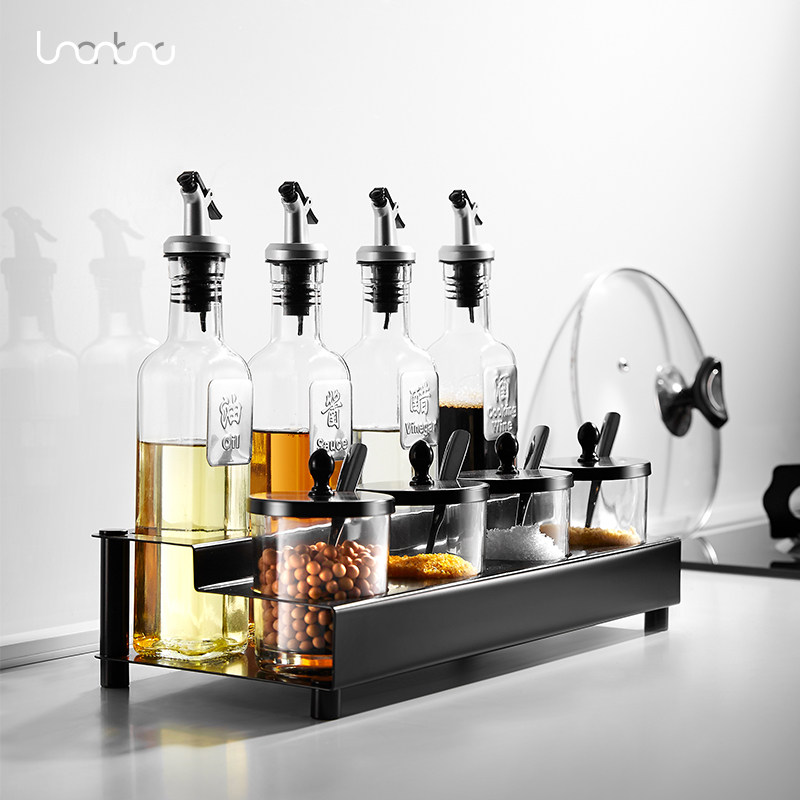 Black 304 stainless steel thickening household salt cans sauce vinegar bottle landing suite glass kitchen supplies