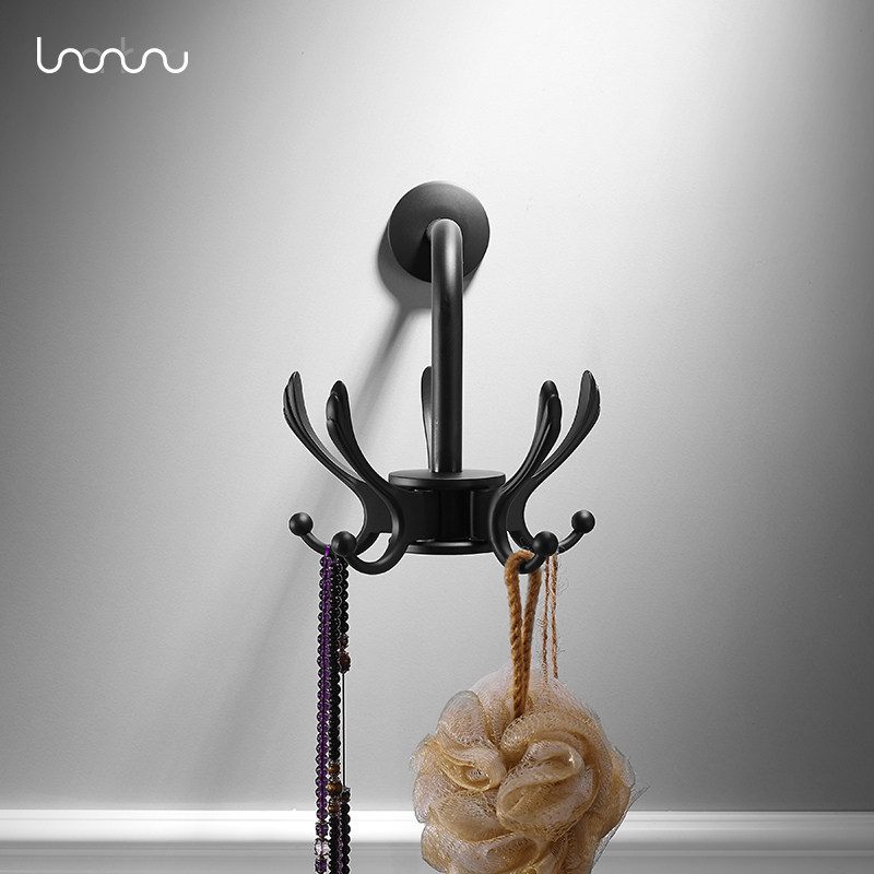 Black hook hanging clothes hanger wall-mounted non-floor clothes hat rack hanging clothes hook hotel European style movable rotary punching