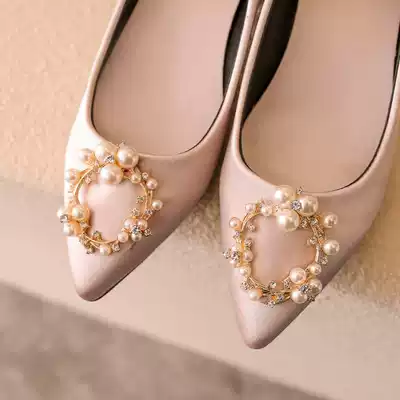 Silk satin fashion coarse with red women's wedding shoes in the Champagne bridesmaid small size bridal shoes Pearl pregnant women's list