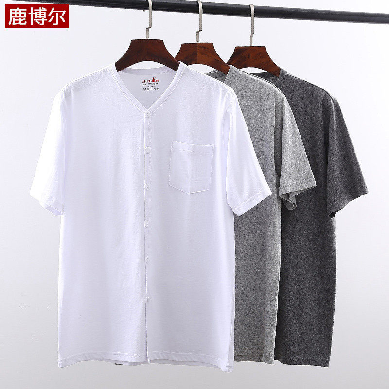 Middle-aged and elderly men's undershirt short sleeve T-shirt buckle cardigan cotton loose old shirt grandpa double-breasted top vest