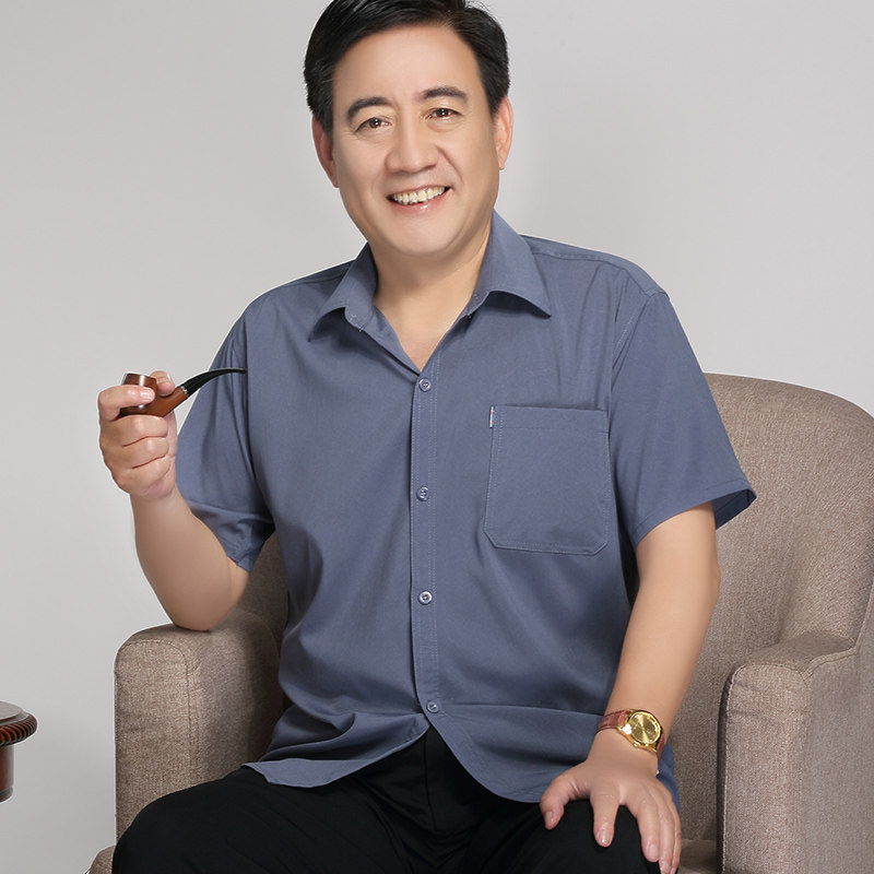 Summer dad short-sleeved shirt old man 50-60 years old 70 men's shirt loose grandpa summer dress middle-aged inch shirt