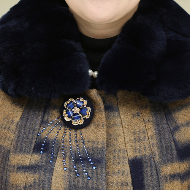 Fortune Flower Mom Winter Wool Coat for Middle-Aged and Elderly Women, Autumn Woolen Jacket for Women Aged 50-60