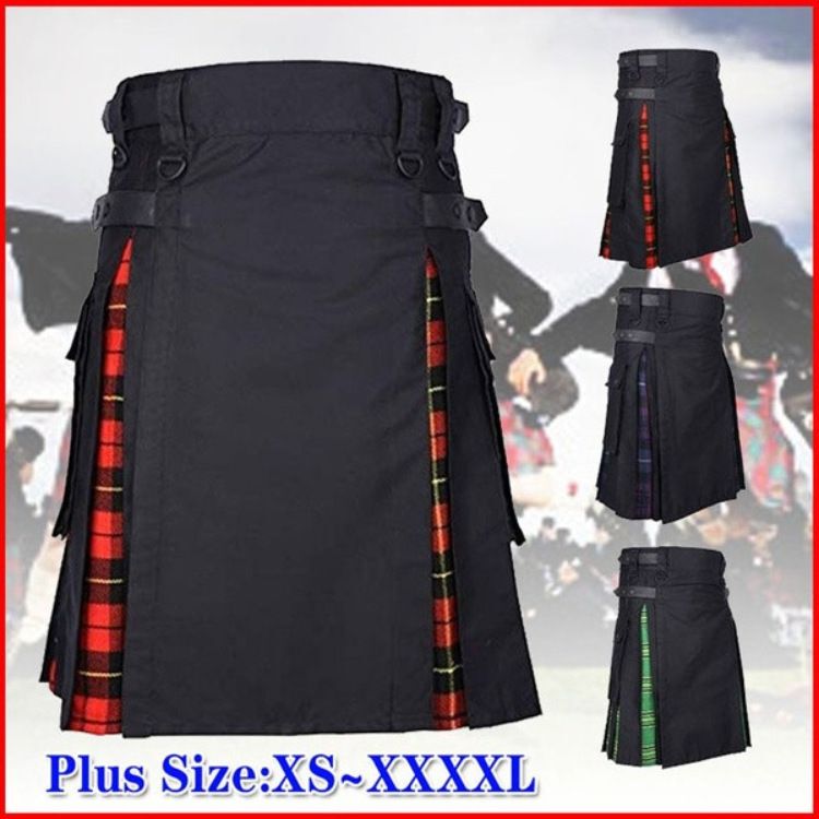 Cross-Border Aliexpress Amazon Hot-Selling Spring and Summer Men's Scottish Holiday Skirt Plaid Color-Blocking Pleated Skirt