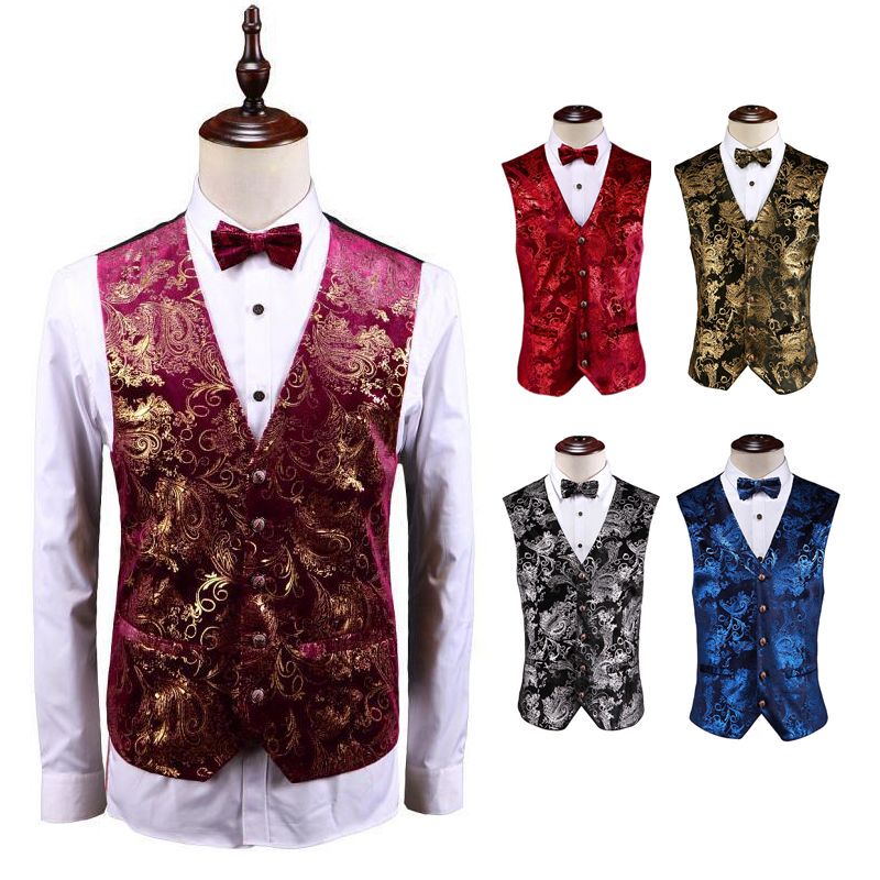 Amazon Cross-Border Foreign Trade Four-Season Plus-Size Men's Suit Vest Men's European and American Style Gold-Stamped Casual Formal Vest Gilet