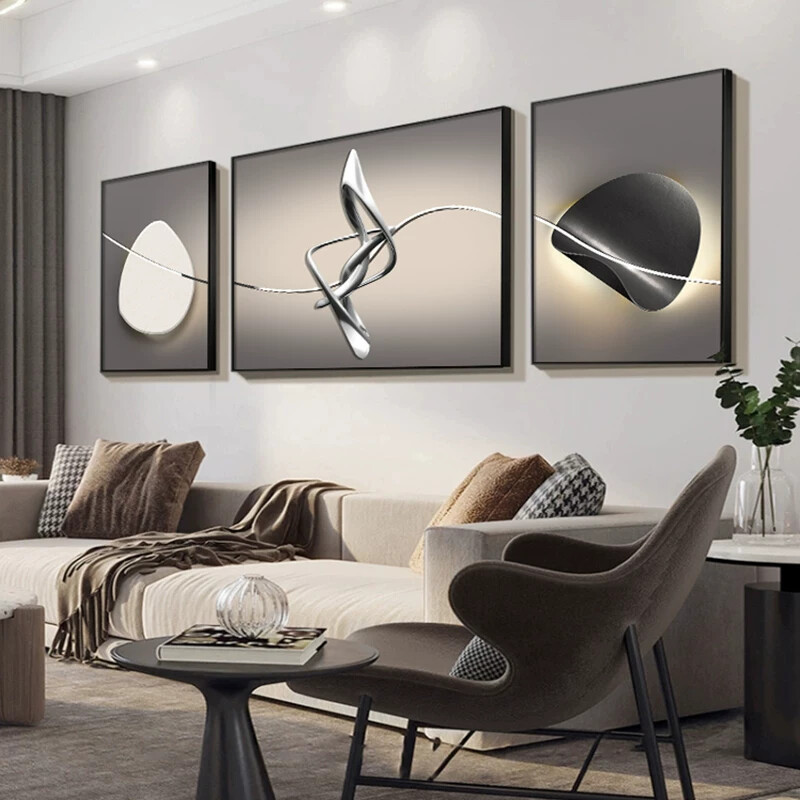 Light Luxury Living Room Stone Fortune Triptych Decorative Painting Modern Abstract Wall Art for Living Room Sofa Background Wall Hanging