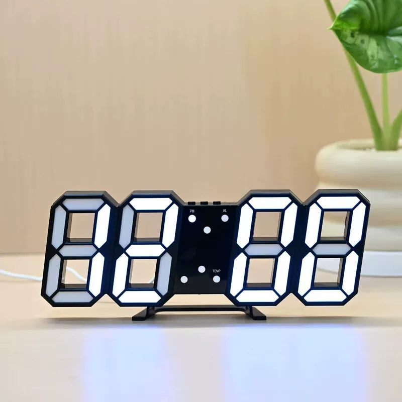 3D LED Digital Clock Night Light, Multi-color Glow, Table or Wall, White/Black Shell