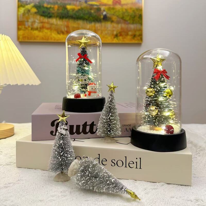 Miniature Landscape Ornaments Christmas Home Decor Acrylic Glowing Snowing Gift for Best Friends Cute Cat Anime Style