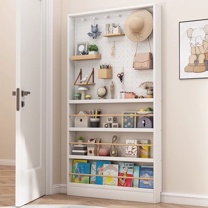 Ultra-thin storage rack behind solid wood door, perforated board bookshelf, extremely narrow wall-to-wall storage, narrow cabinet, floor-to-ceiling gap, thin cabinet