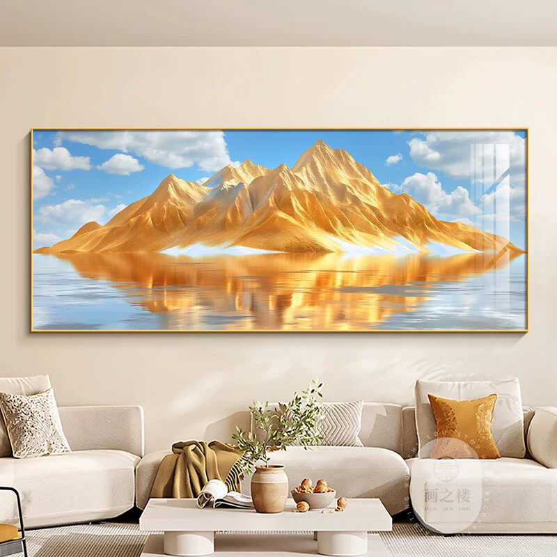日照金山客厅装饰画背靠金山聚财山水画沙发背景墙挂画大尺寸壁画