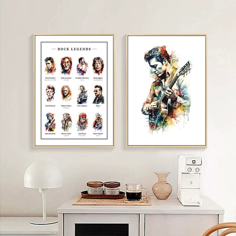 Hip-Hop Rock Legend Music Poster Decorative Wall Art Bob Elvis Lennon Retro Watercolor Vintage Style Mural