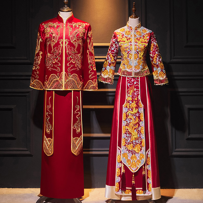 Xiuhe brides in 2023 new spring and summer Chinese marriage dress is a thin toast for men and women