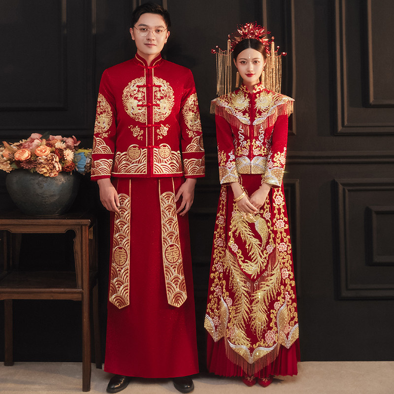 Show and dress 2022 New bride Chinese wedding gown Longfeng hung with great size and toast with wedding dress Show and