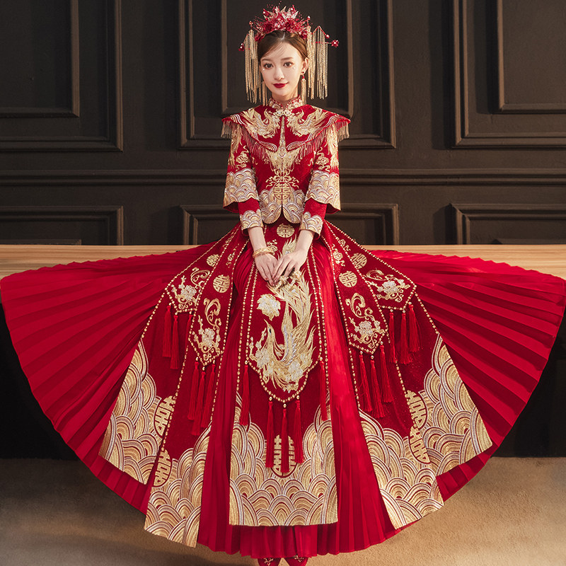Show and dress 2022 New bride wedding gown A retro toast with a Chinese wedding dress online red show and