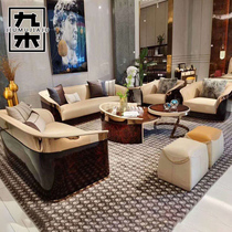 Postmodern Italian light luxury sofa living room combination villa simple high-end genuine leather Hong Kong style small apartment luxury furniture