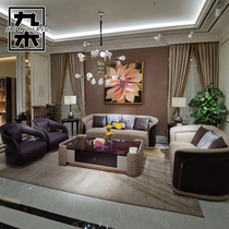 Light luxury post-modern Hong Kong-style leather sofa villa Italian minimalist model room soft decoration design combination living room furniture
