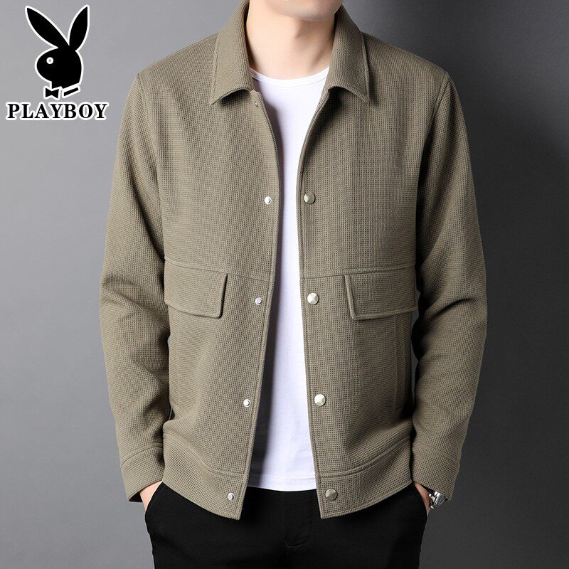 Playboy 2023 new spring and autumn lapel jacket men's short thickened jacket men's trend tide brand men's clothing