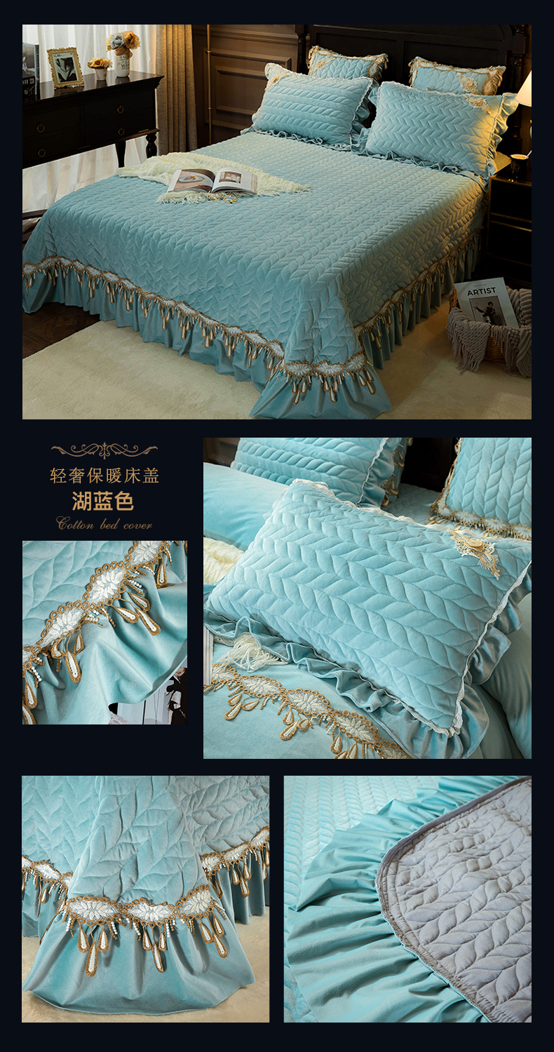 Tinh nhung ấm áp mùa đông lanh dày giường bông trải giường bông ba mảnh phong cách châu Âu ren mảnh 1,5m đôi - Trải giường ga trải giường đơn