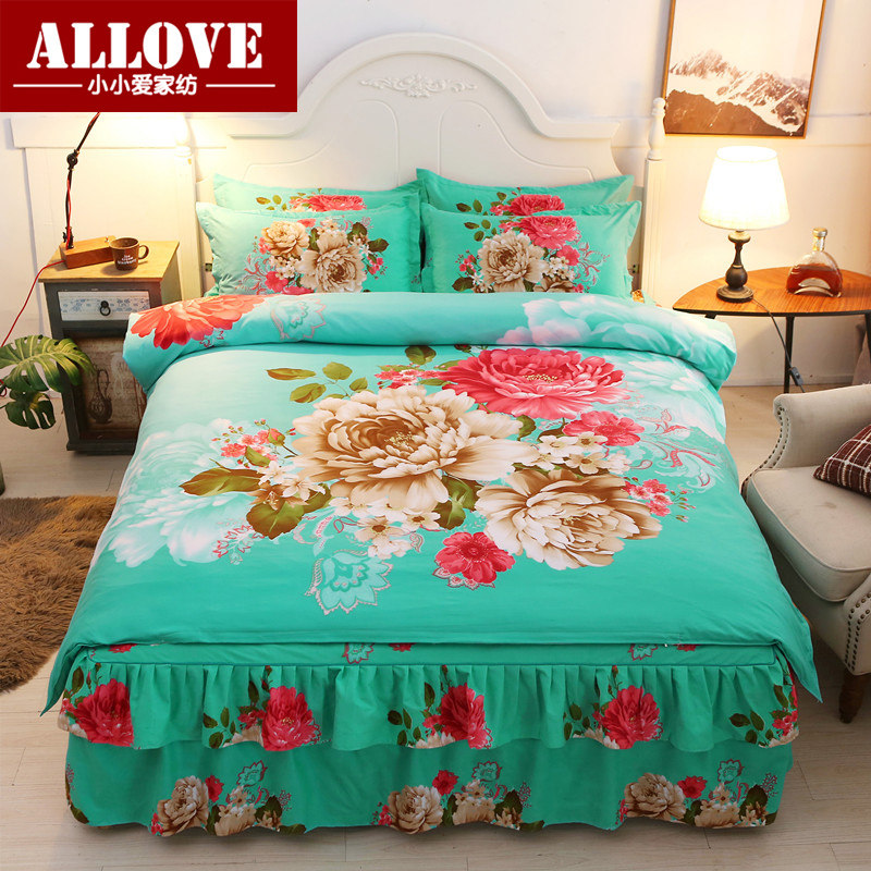 Wedding sanding bed skirt set of four large printed pastoral wedding padded double bedspread 1 51 8m2 meter kit