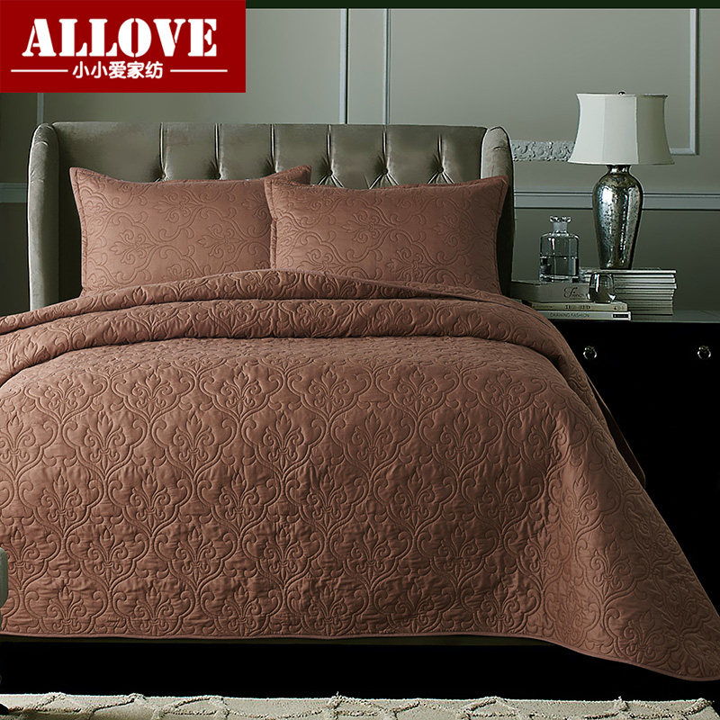 Eurostyle pure colour pure cotton bed cover quilted with cotton quilted bed linen approximately full cotton kang single non-slip three sets of vegetarian colors